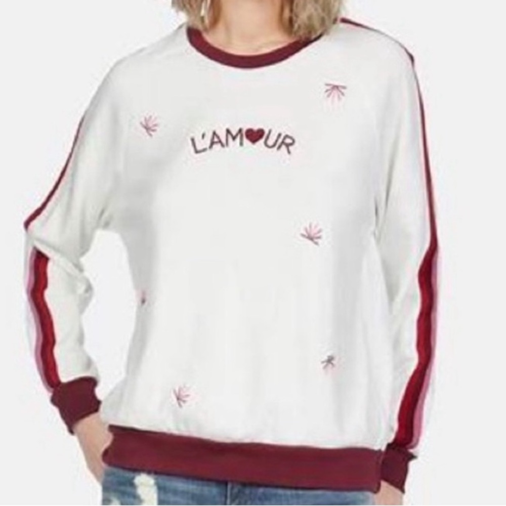 New Lauren Moshi Embroidered L’amour Cotton Pullover